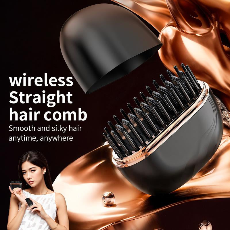 Compact Wireless Straightening Comb Portable USB Charging Travel Essential,Copper Heating Plates for Smooth Styling,Portable Hair Styler Fashionable Modern Design Mini Hair Straightener Brush Heated Comb