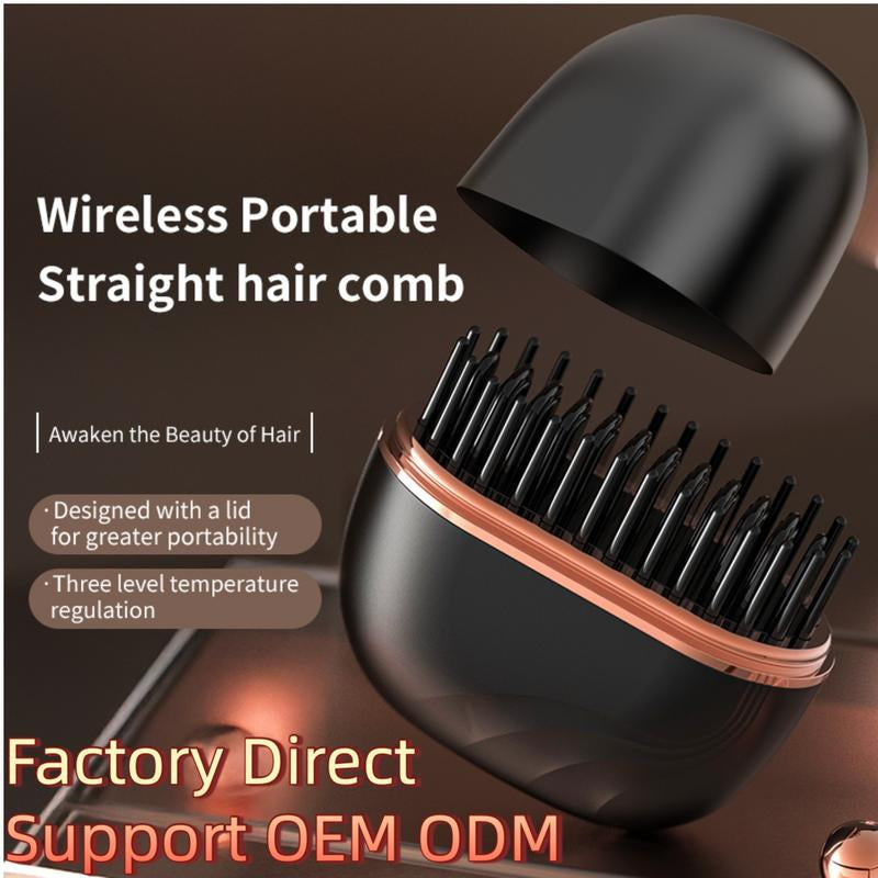 Compact Wireless Straightening Comb Portable USB Charging Travel Essential,Copper Heating Plates for Smooth Styling,Portable Hair Styler Fashionable Modern Design Mini Hair Straightener Brush Heated Comb