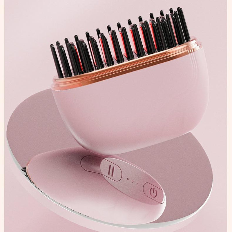 Compact Wireless Straightening Comb Portable USB Charging Travel Essential,Copper Heating Plates for Smooth Styling,Portable Hair Styler Fashionable Modern Design Mini Hair Straightener Brush Heated Comb